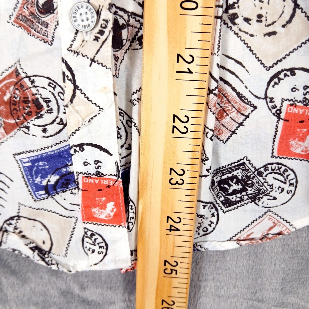 Brooks Brothers Shirt Womens 2 White Postal Stamp Print Sleeveless Ruffle Cotton - Picture 5 of 11